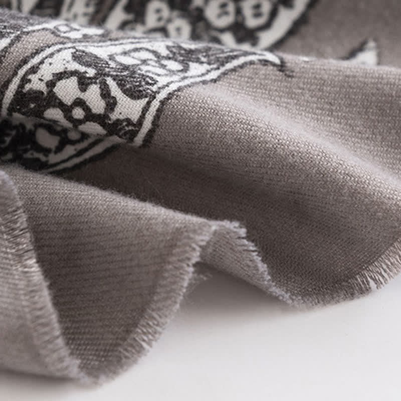 Women's Vintage National Style Gray Printing Scarf - Image 8