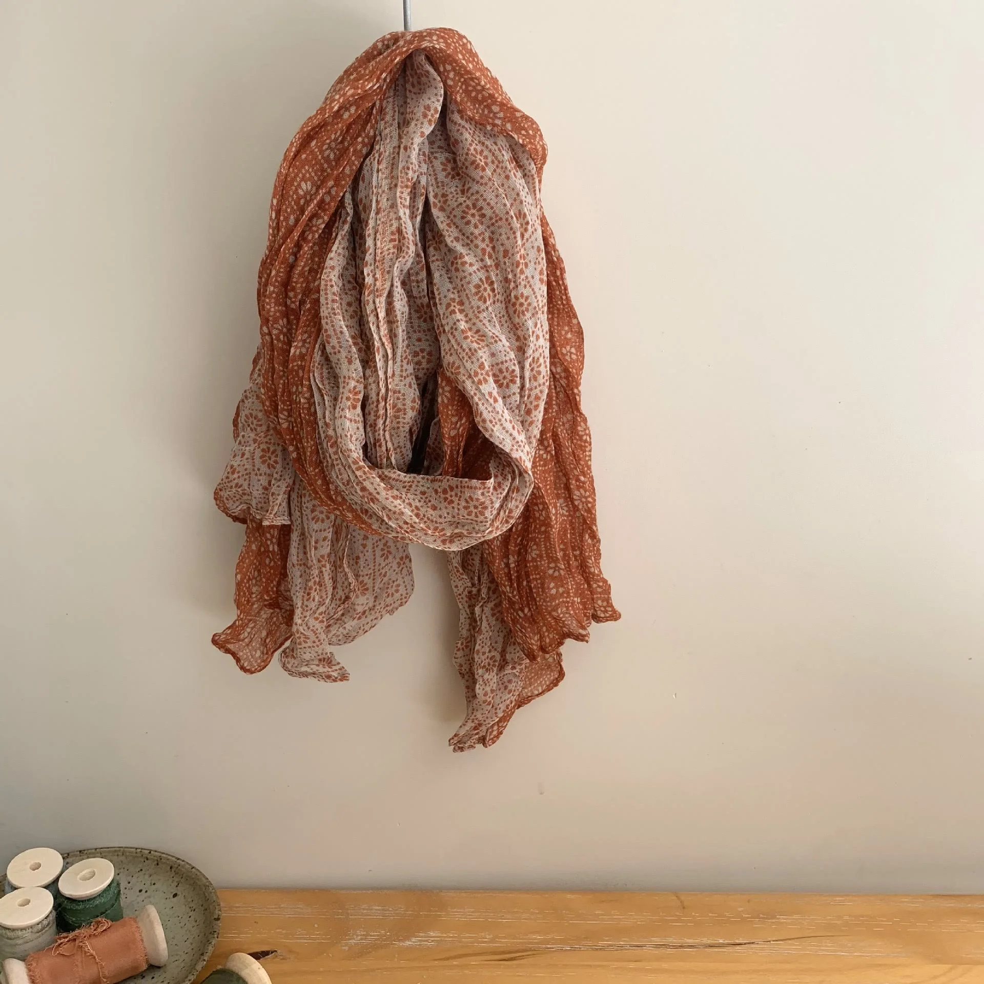 Women's Vintage Pleated Floral Thin Soft Scarf - Image 33