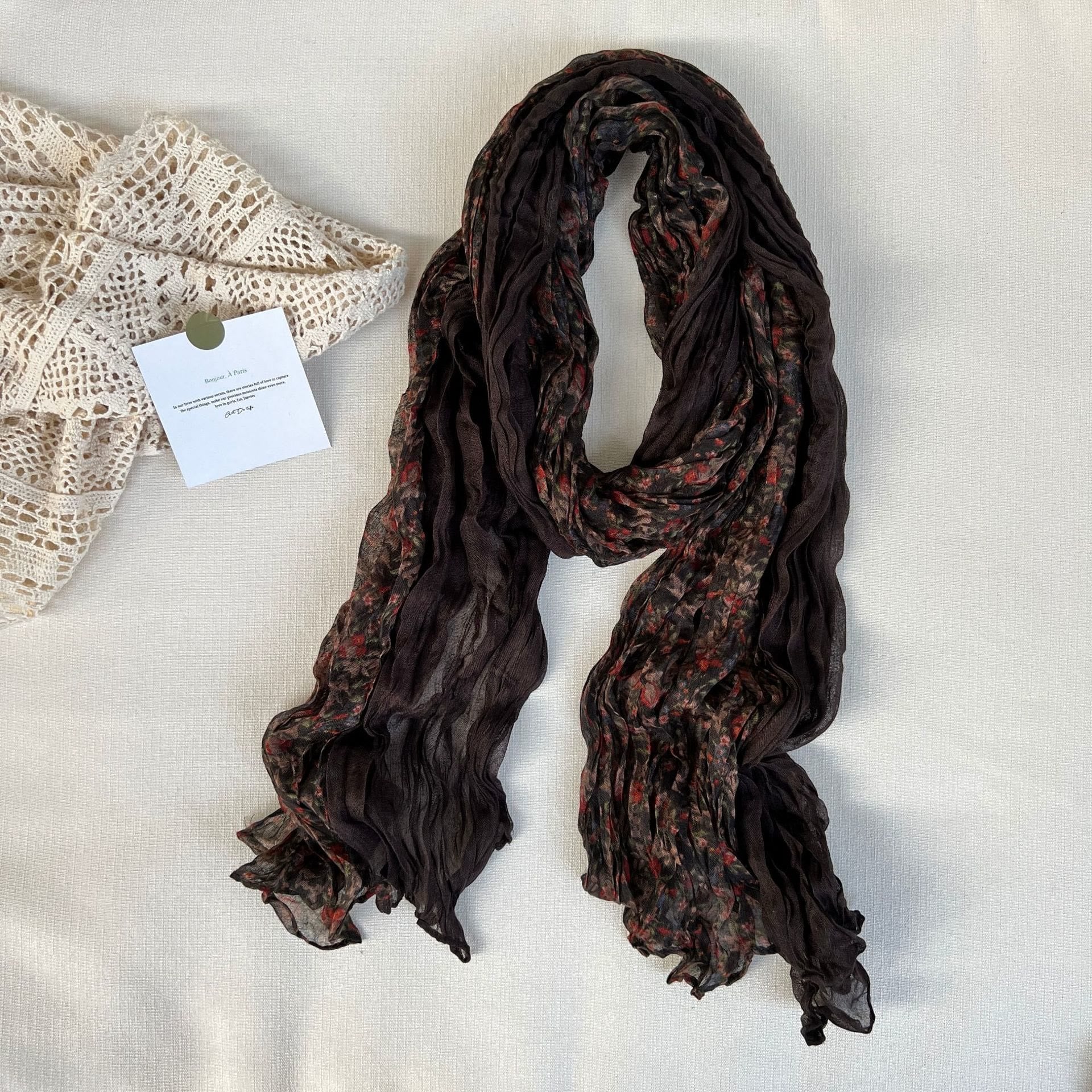Women's Vintage Pleated Floral Thin Soft Scarf - Image 7
