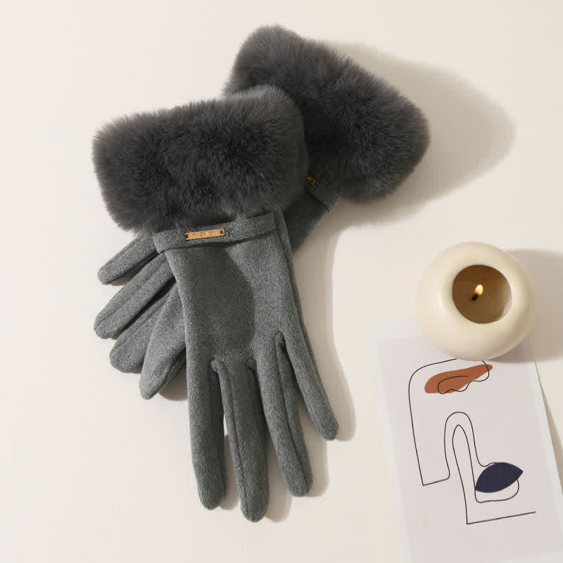 Women's Warmer Plush Fluffy Wrist Touch Screen Gloves - Image 11