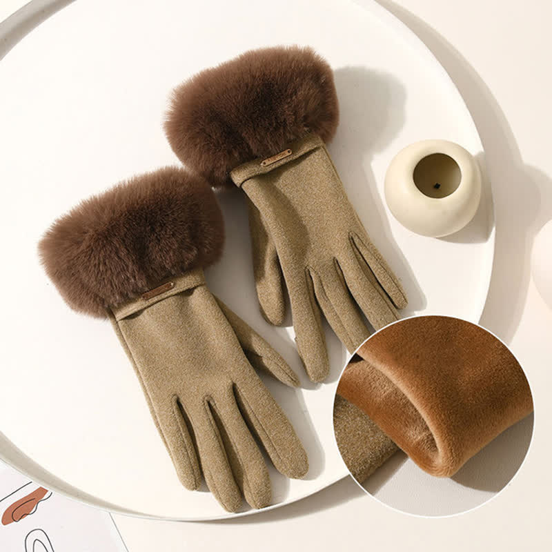 Women's Warmer Plush Fluffy Wrist Touch Screen Gloves - Image 4