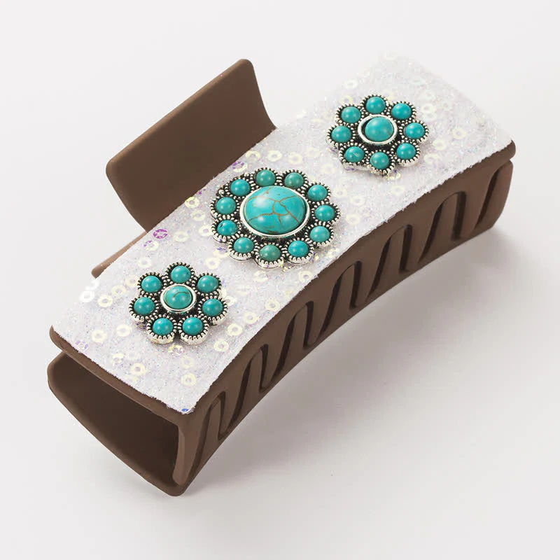Women's Western Turquoise & Leopard Print Hair Claw Clip - Image 5