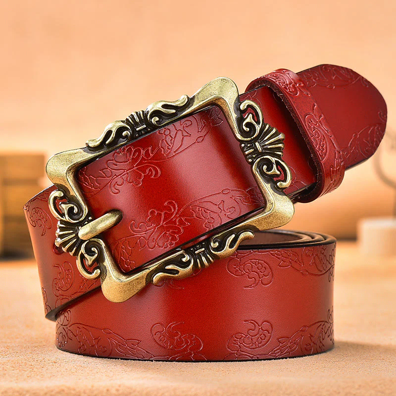 Women's Wide Buckle Floral Pattern Leather Belts - Image 10