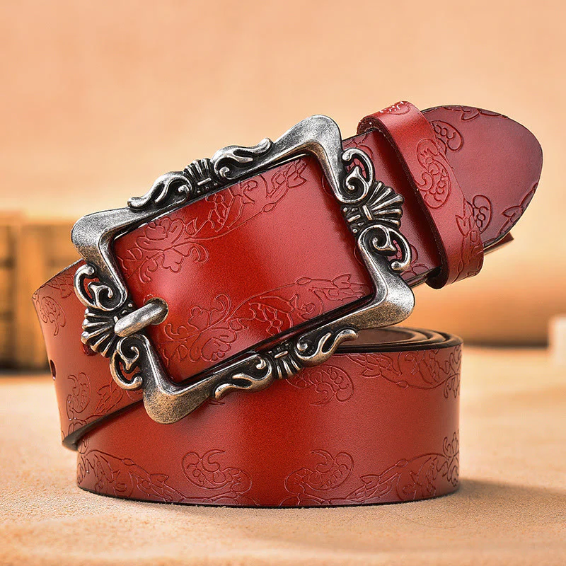 Women's Wide Buckle Floral Pattern Leather Belts - Image 14