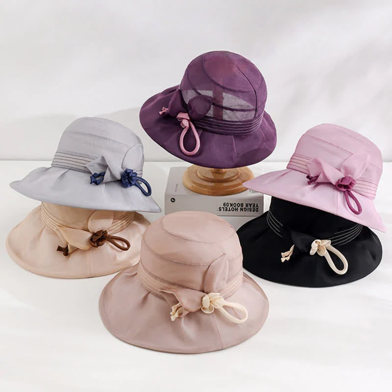 Women's Wide Decorative Flower Real Silk Summer Dress Hat - Image 2