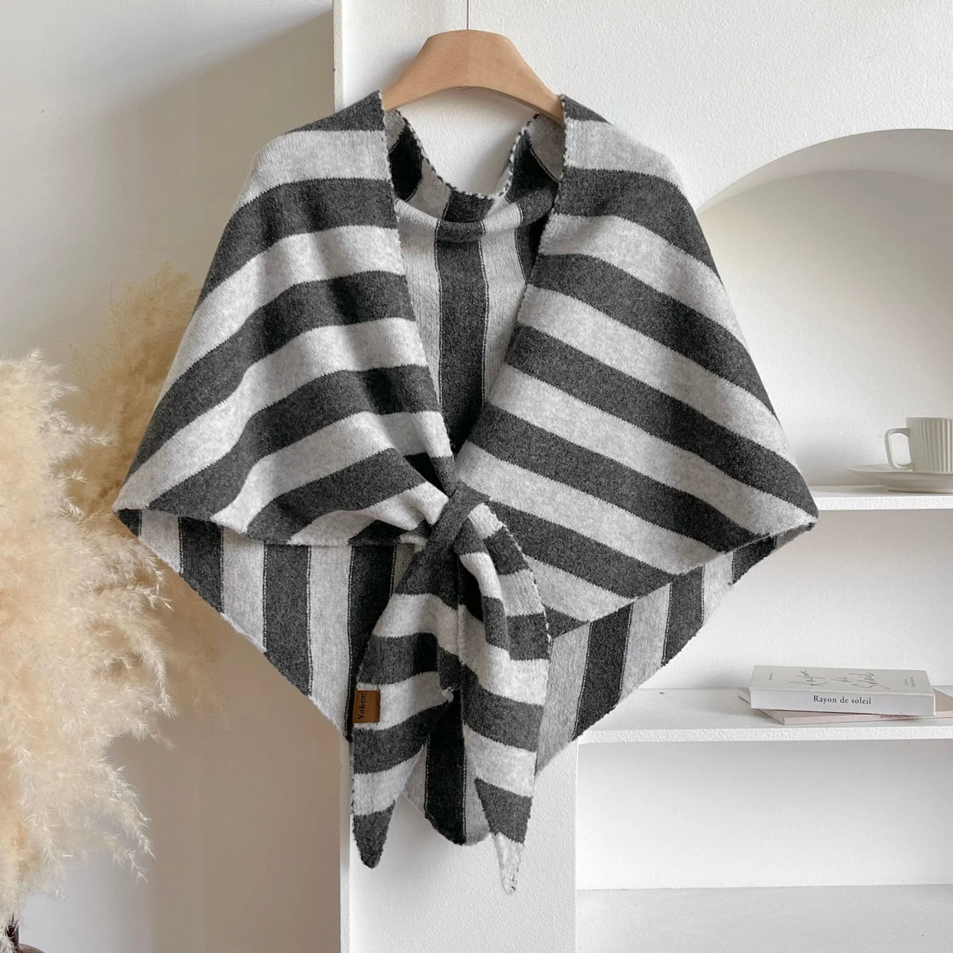 Women's Winter Keep Warm Stripe Triangle Shawl Scarf - Image 2