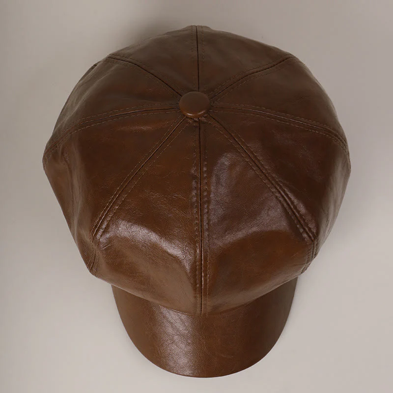 Women's Winter Retro Leather Beret Hat - Image 2