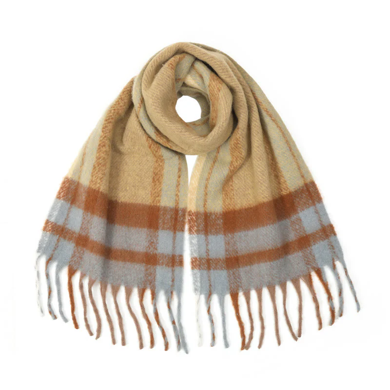 Women's Winter Thick Warm Plaid Tassels Shawl Scarf - Image 5