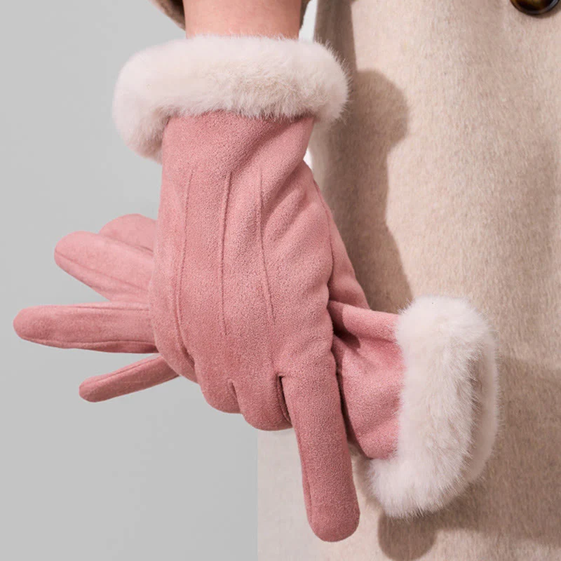 Women's Winter Warm And Velvet Touchscreen Suede Gloves - Image 9