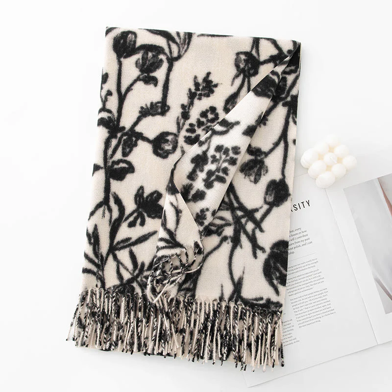Women's Winter Warm Flower Printed Shawl Scarf - Image 4