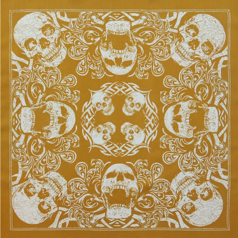 Yellow & White Pirate Skeleton Skull Print Square Scarf - Image 3