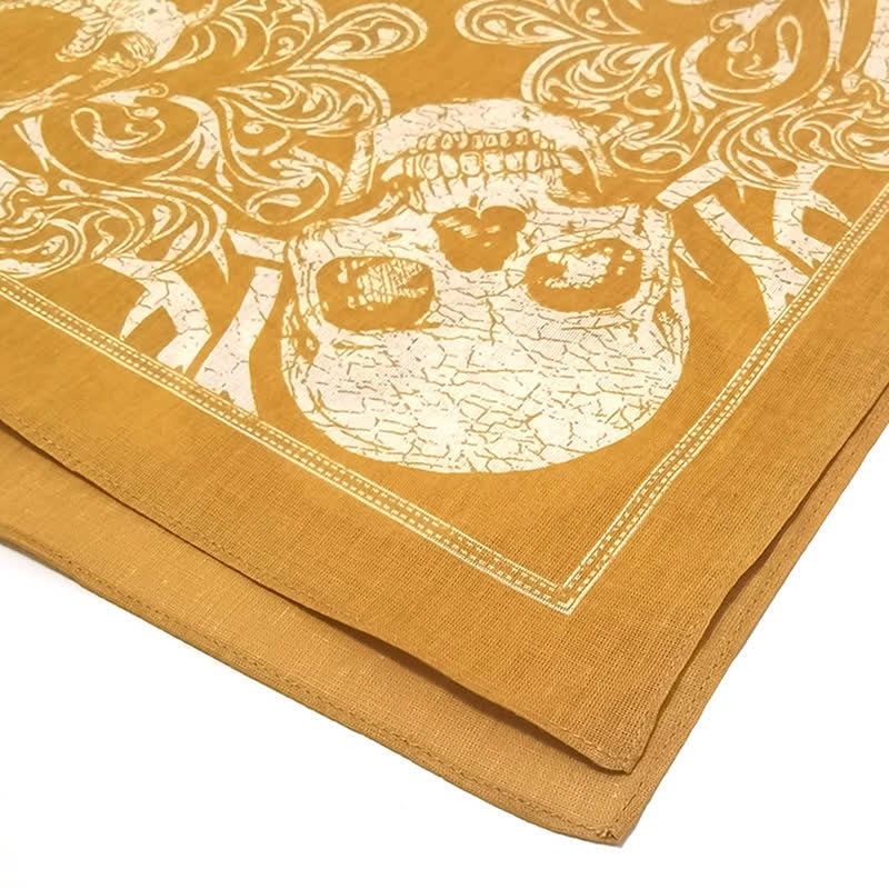 Yellow & White Pirate Skeleton Skull Print Square Scarf - Image 4