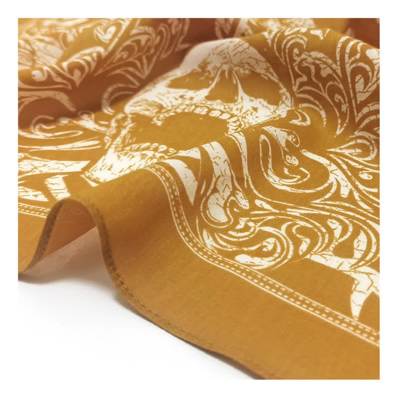 Yellow & White Pirate Skeleton Skull Print Square Scarf - Image 6