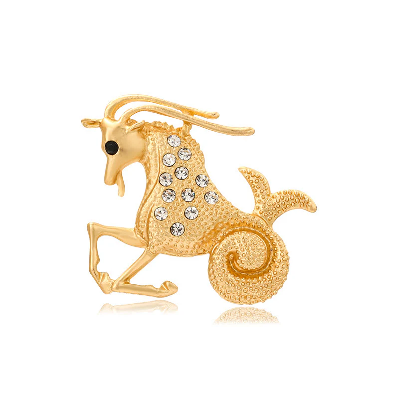 Zodiac Sign Diamond-Embellished Gold Brooch - Image 20