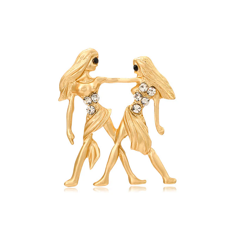Zodiac Sign Diamond-Embellished Gold Brooch - Image 6