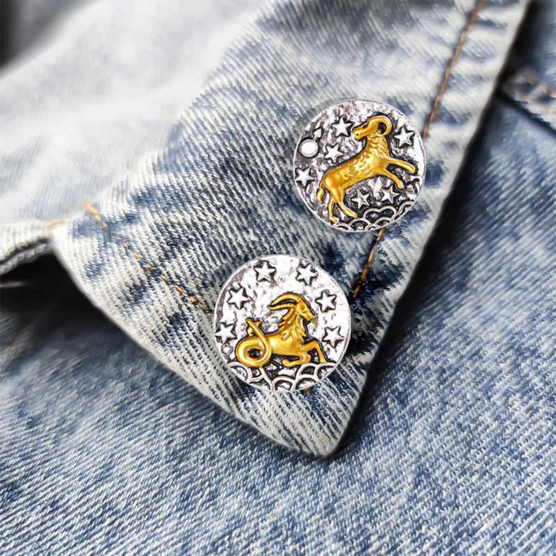 Zodiac Sign Retro Starry Round Alloy Buttons - Image 15